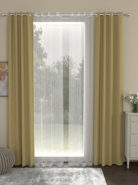 ROSARA HOME Beige & White Set of 4 Long Door Curtains