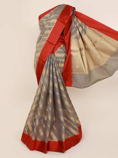 Pothys Grey & Gold-Toned Cotton Blend Woven Design Saree
