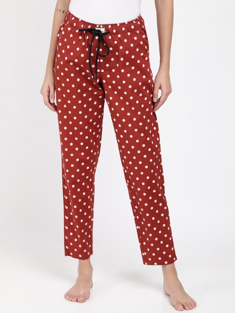 Bene Kleed Women Rust Brown & White Printed Lounge Pants