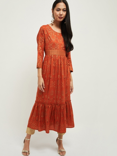 Max Women Rust Brown Floral Printed Anarkali Kurta