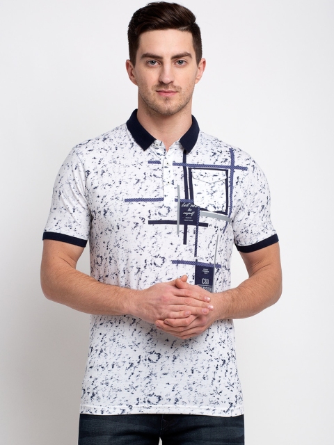 Rodamo Men White Printed Polo Collar T-shirt
