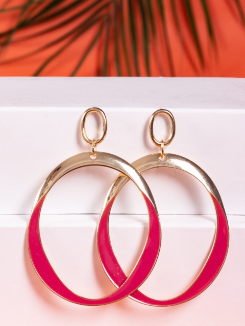 CRZ Pink & Gold-Toned Handcrafted Oval Drop Earrings