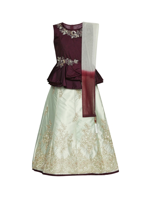 BETTY Girls Burgundy & Sea Green Embellished Ready to Wear Lehenga & Blouse with Dupatta
BETTY Girls Burgundy & Sea Green Embellished Ready to Wear Lehenga & Blouse with Dupatta