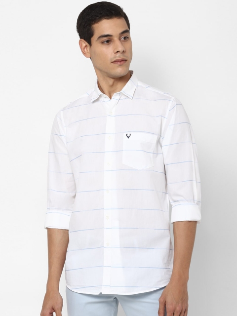 Allen Solly Men White & Blue Slim Fit Striped Cotton Casual Shirt