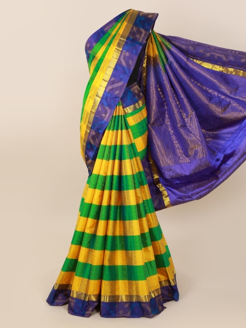 Pothys Yellow & Green Pure Silk Checked Kanjeevaram Saree