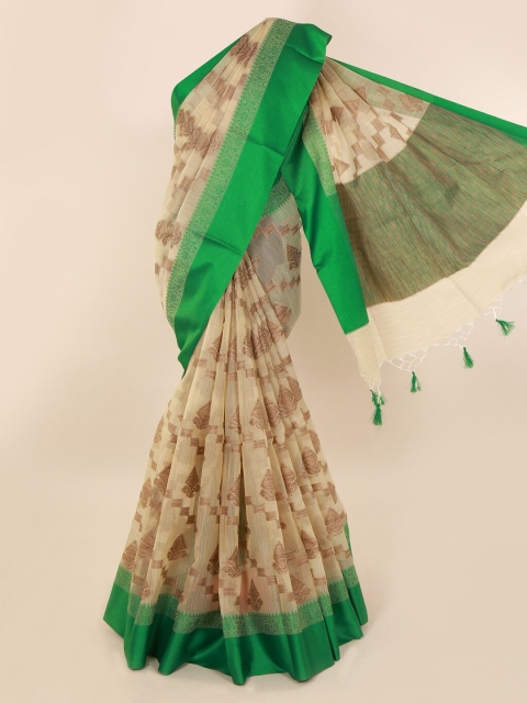 Pothys Cream-Coloured Woven Design Cotton Blend Saree