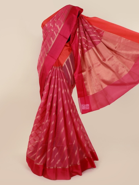 Pothys Magenta Striped Cotton Blend Saree