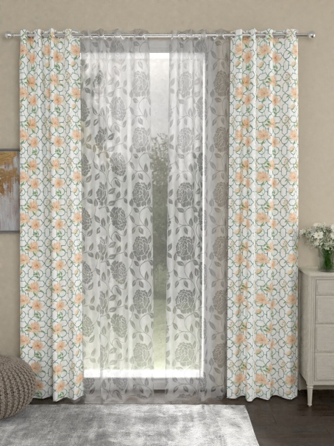 ROSARA HOME White & Orange Set of 4 Long Door Curtains