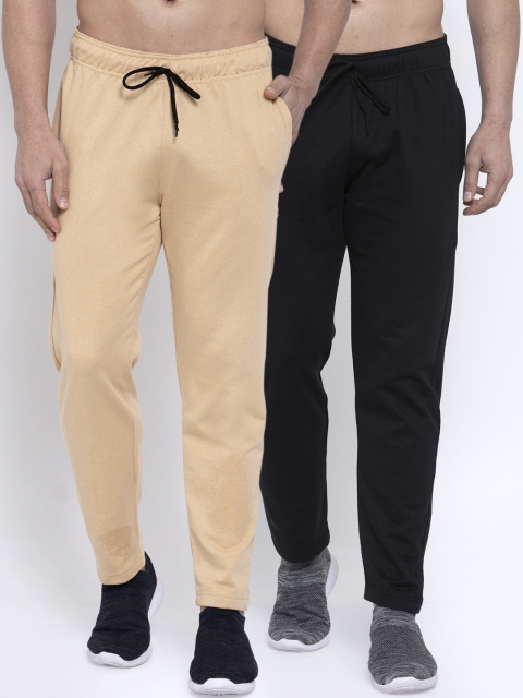 NEUDIS Men Pack of 2 Pure Cotton Solid Track Pants, Beige