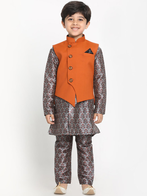 JBN Creation Boys Grey & Brown Floral Regular Straight Kurta & Trousers With Nehru Jacket
JBN Creation Boys Grey & Brown Floral Regular Straight Kurta & Trousers With Nehru Jacket