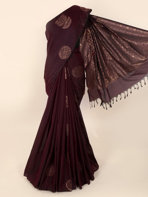 Pothys Brown Silk Cotton Woven Design Kanjeevaram Saree