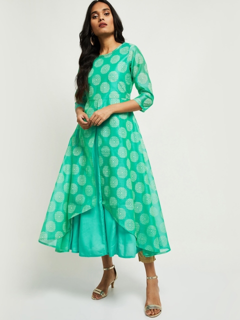 Max Women Green & Beige A-Line Kurta