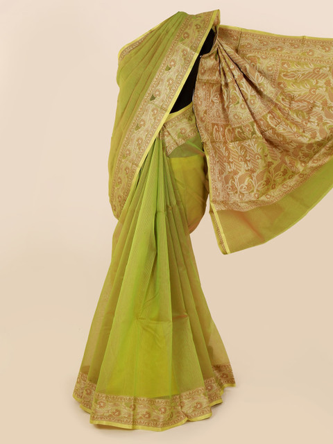 Pothys Green Solid Cotton Blend Saree 
Pothys Green Solid Cotton Blend Saree