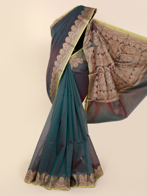 Pothys Green Striped Cotton Blend Saree