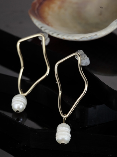 CRZ Gold-Toned & White Quirky Drop Earrings