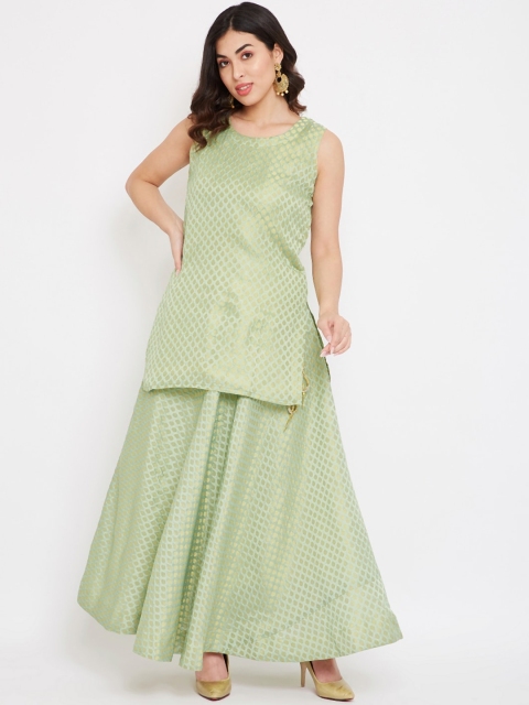TULIP 21 Women Green Woven Design Kurti with Skirt