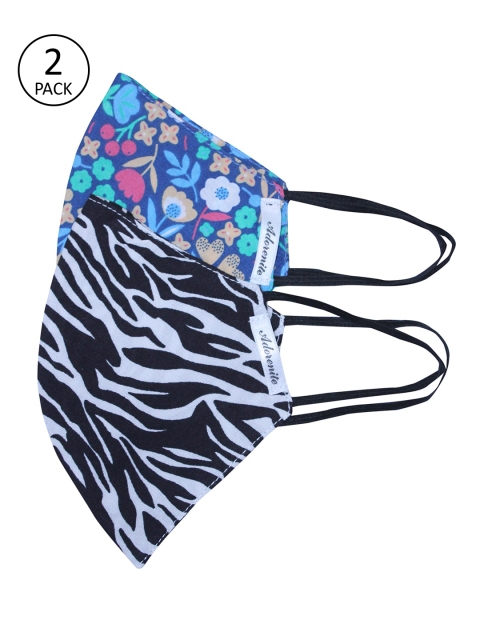 ADORENITE Women Pack Of 2 Printed 2-Ply Reusable Cloth Masks, Black