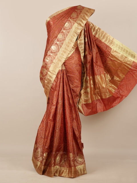 Pothys Brown Pure Silk Solid Tussar Saree