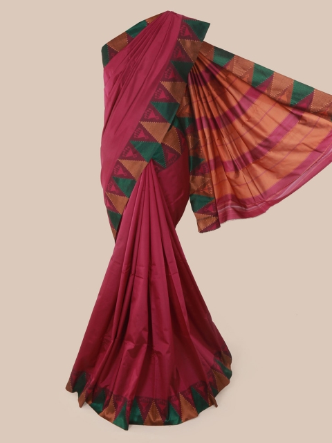 Pothys Magenta & Green Art Silk Solid Saree