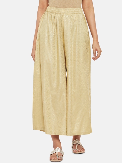 RANGMANCH BY PANTALOONS Women Gold-Toned Printed Wide Leg Palazzos