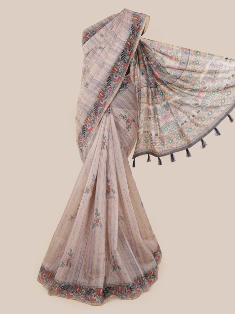 Pothys Beige & Blue Cotton Blend Woven Design Saree