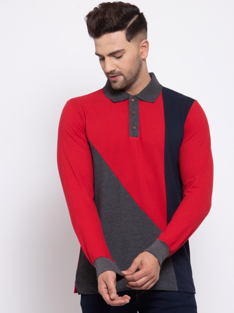 Kalt Men Multicoloured Colourblocked Polo Collar T-shirt, Multi