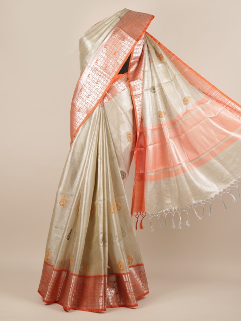 Pothys Cream-Coloured Solid Silk Cotton Saree
