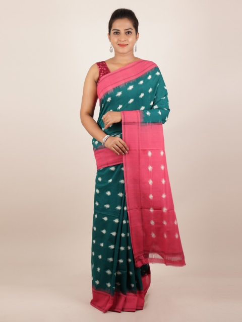 Pothys Green & Pink Pure Cotton Printed Sambalpuri Saree