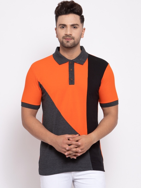 Kalt Men Multicoloured Colourblocked Polo Collar T-shirt, Multi
