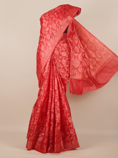 Pothys Red Pure Silk Woven Design Tussar Saree