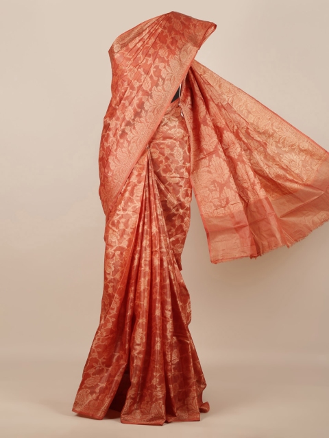 Pothys Rust & Gold-Toned Pure Silk Woven Design Tussar Saree