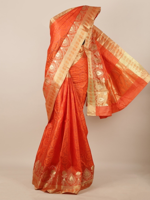 Pothys Orange Pure Silk Woven Design Tussar Saree