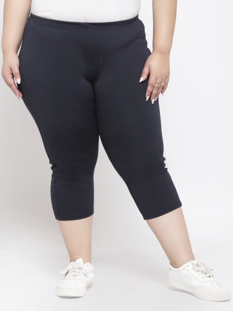 plusS Women Black Solid Tight Fit Capris