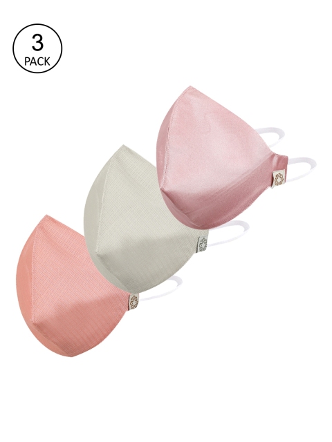 VASTRAMAY Unisex Pack Of 3 Solid 3-Ply Reusable Cloth Masks, Green