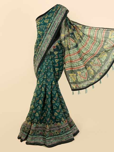 Pothys Green & Yellow Cotton Blend Printed Saree