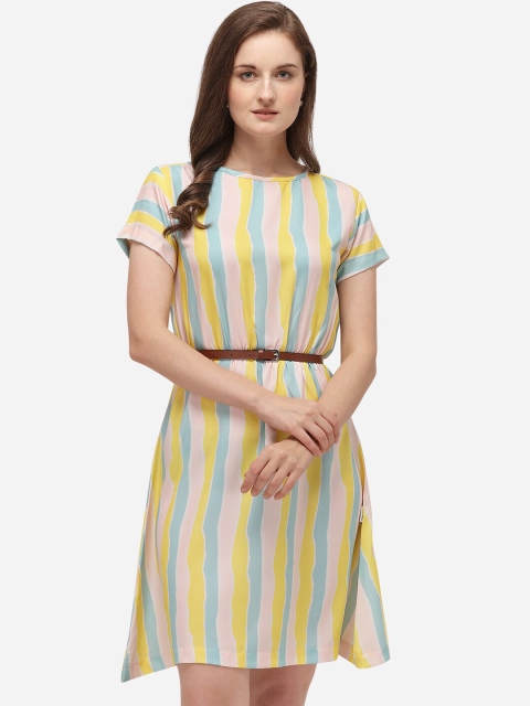 Yuvraah Women Multicoloured Striped A-Line Dress, Multi