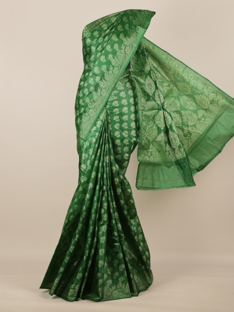 Pothys Green & Gold-Toned Pure Silk Woven Design Tussar Saree