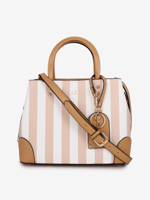 LYN Beige & White Striped Handheld Bag