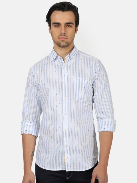 Monte Carlo Men White Regular Fit Striped Casual Shirt