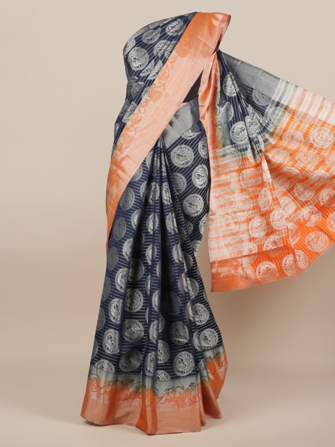 Pothys Navy Blue Woven Design Jute Silk Saree