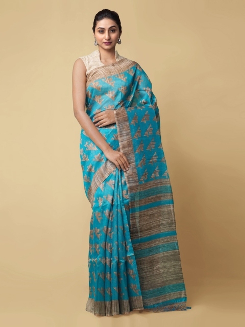 Unnati Silks Turquoise Blue & Brown Linen Blend Printed Jamdani Saree With Tasseled Pallu
Unnati Silks Turquoise Blue & Brown Linen Blend Printed Jamdani Saree With Tasseled Pallu
