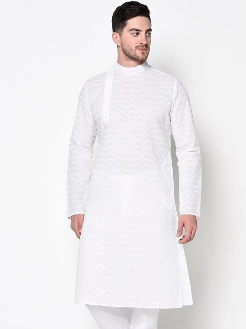 LAMAAYA Men White Chikankari Embroidered Pure Cotton Kurta with Pyjamas