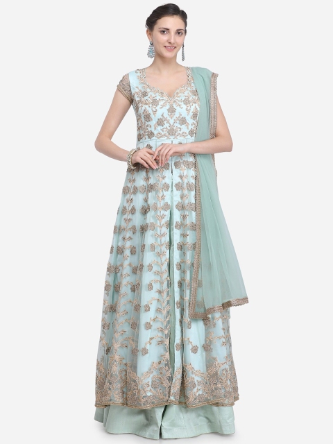 Stylee LIFESTYLE Sea Green Net Semi-Stitched Dress Material