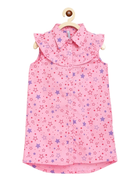 Campana Girls Pink Printed Shirt Dress