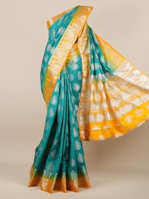 Pothys Green & Yellow Jute Silk Woven Design Saree