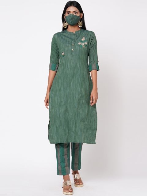 FASHOR Women Green Solid Kurta Set