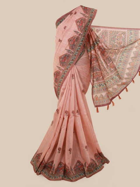 Pothys Pink Cotton Blend Printed Chanderi Saree