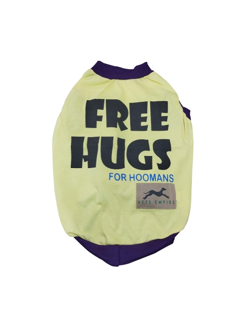 PETS EMPIRE Yellow & Navy Blue Free Hugs For Hoomans Printed Dog T-Shirt ST-FH