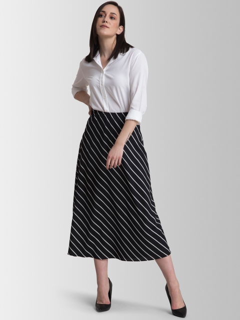 FableStreet Women White & Black Solid Shirt with Striped Skirt