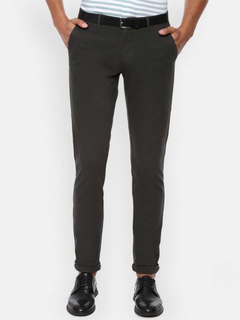Van Heusen Sport Men Grey Slim Fit Self Design Regular Trousers